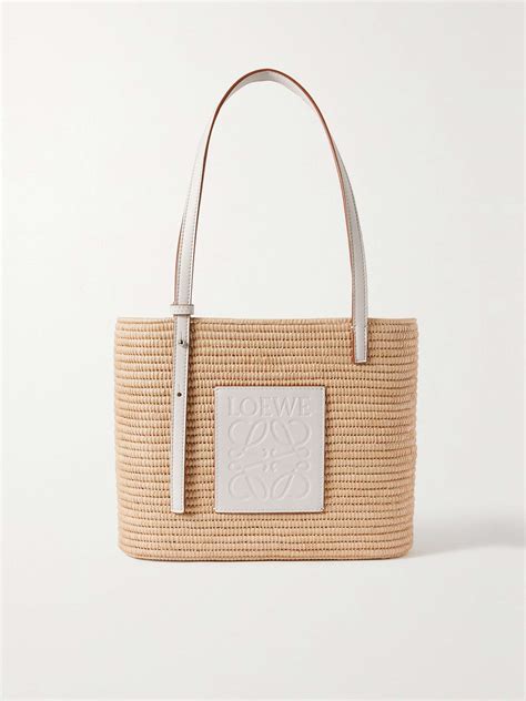 LOEWE Paula S Ibiza Small Leather Trimmed Woven Raffia Tote NET A