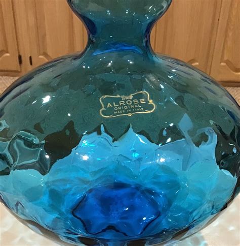 1960s Mcm Mid Century Modern Empoli Blue Diamond Glass Vase Etsy