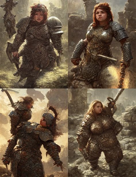 KREA Chubby Female Dwarf Warrior Wearing Heavy Plate Armor Robust