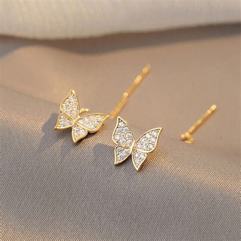 Zircon Butterfly Earrings Delicate Simple Golden Butterfly Earrings EBay