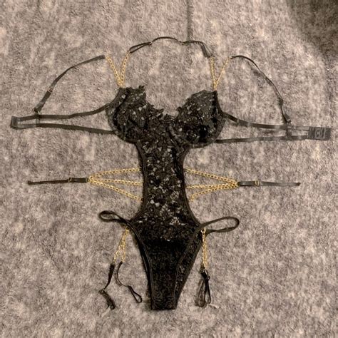 Shein Intimates Sleepwear Sexy Gold Chain Detail Cut Out Teddy Lingerie M Poshmark