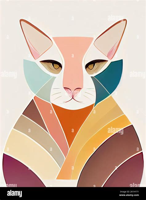 Abstract Cat Portrait Digital Illustration Based On Render By Neural