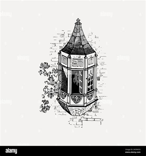 Oriel Window Drawing Vintage Architecture Illustration Vector Stock