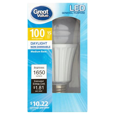 Great Value LED General Purpose Daylight Medium Base 15W Walmart