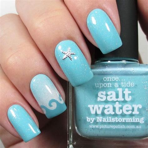 Waves And Starfish Complement These Nails Ocean Nail Art Beach Nail