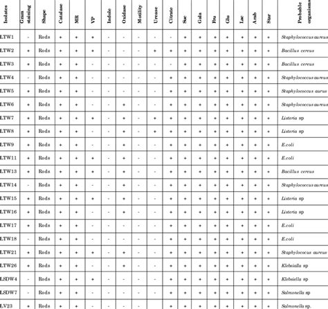Biochemical characterization and probable identity of selected isolates ...