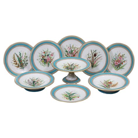 Royal Worcester Porcelain Dessert Service Turquoise With Parian