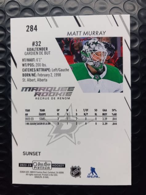 2023 24 O Pee Chee Platinum Marquee Rookies Sunset 284 Matt Murray