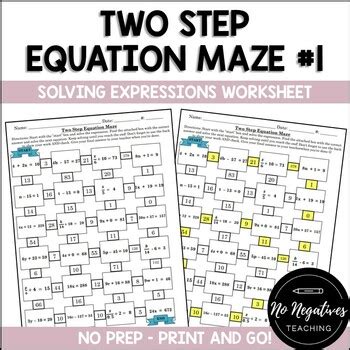 Two Step Equation Maze No Negatives By No Negatives Teaching