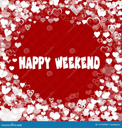 Hearts Frame with HAPPY WEEKEND Text on Red Background. Stock Illustration - Illustration of ...