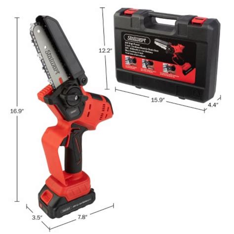 Stalwart Mini Chainsaw 5in Electric Saw 20v Lithium Ion Battery Red