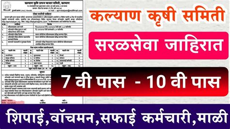 Kalyan Krushi Utpanna Bazar Samiti Bharti 2024 कल्याण कृषी उत्पन्न