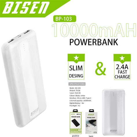 BISEN 10000mAh Power Bank Original Quick Charger Type C Android Phone