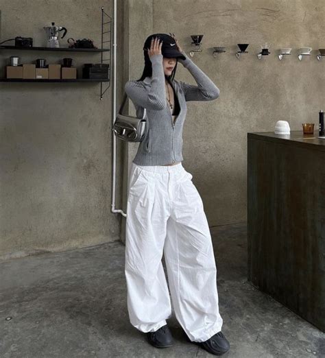 Acubi Parachute Pants White Gray Diesel Nike Cap Outfit Inspo In