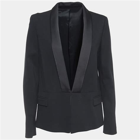 Karl Lagerfeld Black Knit Satin Panel Single Breasted Blazer M Karl