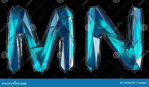 Letter Set M N Made Of Realistic 3d Render Blue Color Collection Of