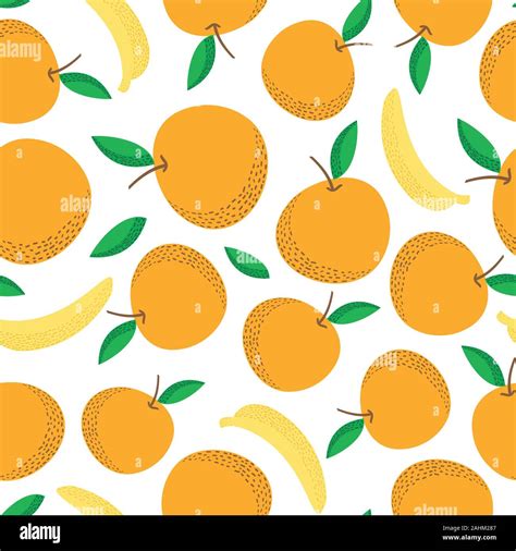 Tropical Seamless Pattern With Oranges Anda Banana Fruit Repeated