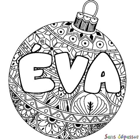 Coloriage prénom ÉVA décor Boule de Noel Sans Dépasser