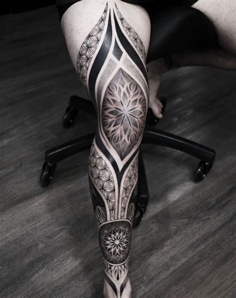 Liris Ink In 2024 Geometric Tattoo Leg Leg Tattoos Knee Tattoo