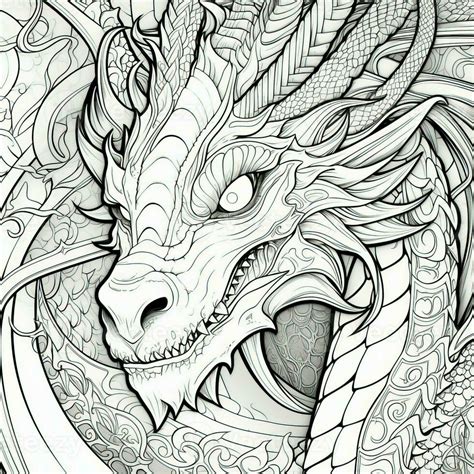 Dragon Coloring Pages For Adults 26737927 Stock Photo at Vecteezy