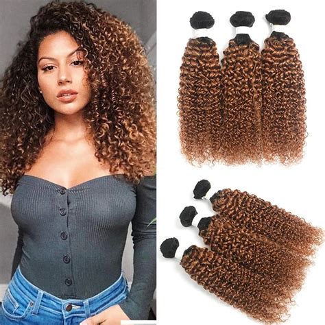 T1b30 Ombre Brown Kinky Curly Human Hair Bundles 1pc Brazilian Human Hair Weave Bundles Non