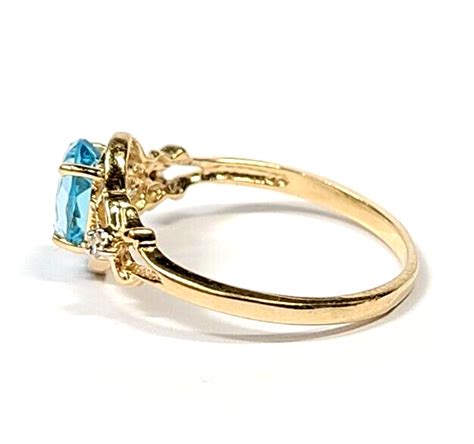 Sky Blue Topaz And Diamond 14k Yellow Gold Ring Size 7 EBay