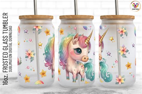 Cute Unicorn 16 Oz Frosted Can Glass Graphic By Digiartdesign