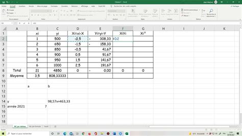 Moindres Carr S Calcul Par Tableau Youtube