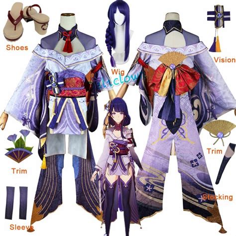 Game Genshin Impact Baal Raiden Shogun Cosplay Costume Uniform Shoes Wig Anime Sexy Women Kimono