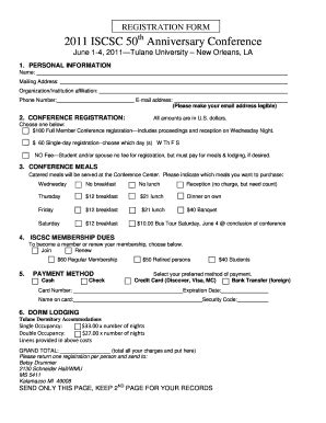 Fillable Online Wmich REGISTRATION FORM 2011 ISCSC 50 Anniversary