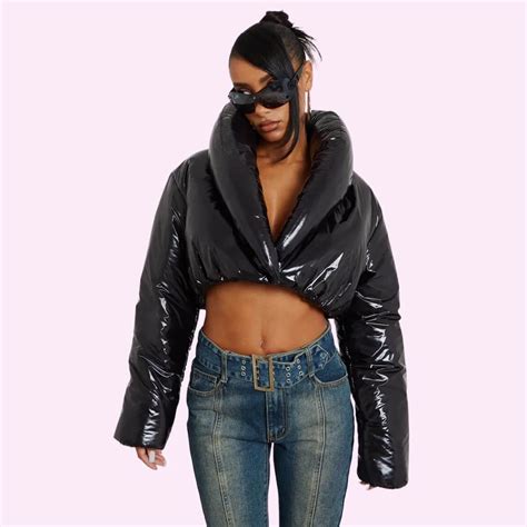 Pillow Neck Cropped Puffer Jacket Beach Babe Bikini