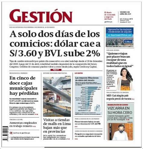 Periódico Diario Gestión Perú Periódicos de Perú Edición de domingo