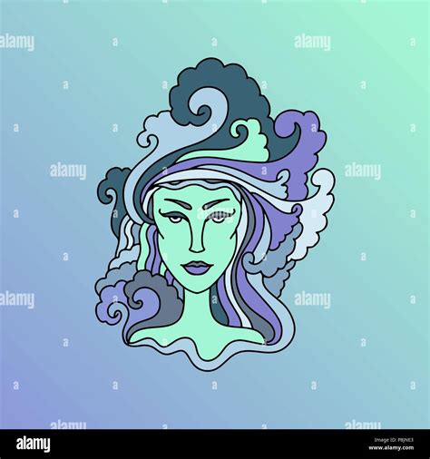 Aquarius Girl Portrait Zodiac Sign Simple Vector Illustration Stock