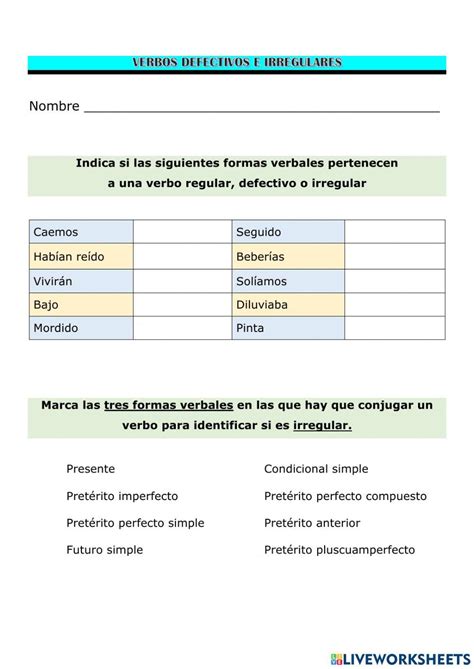 Verbos Defectivos E Irregulares Worksheet Live Worksheets Nbkomputer