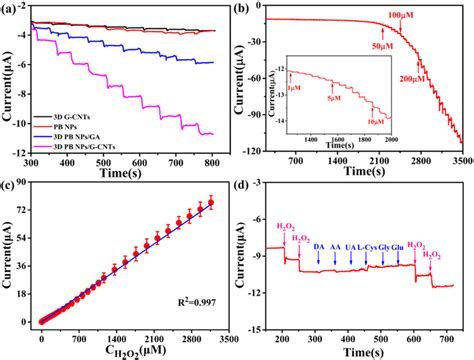 A Amperometric Responses Of 3D G CNTs GCE PB NPs GCE 3D PB