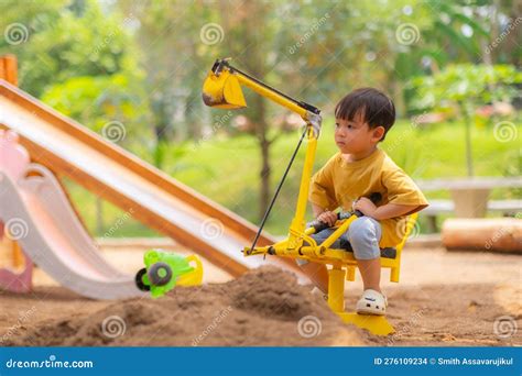 Kid Baby Boy Todler Playing Construction Truck Toy Diging Sand In