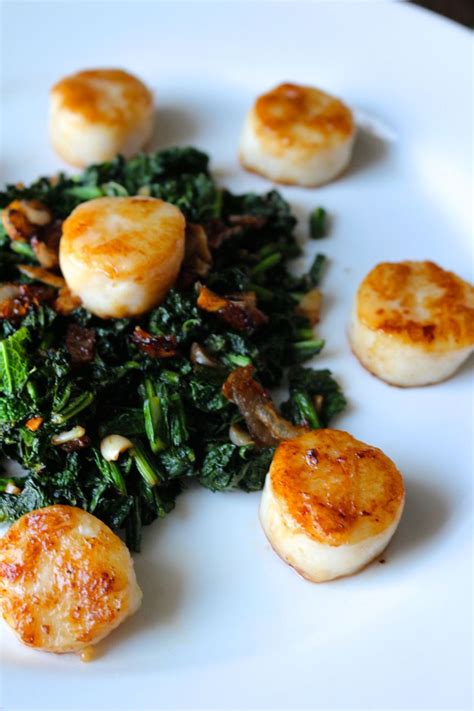 Perfect Seared Scallops With Crispy Shallots And Kale Naked Cuisine