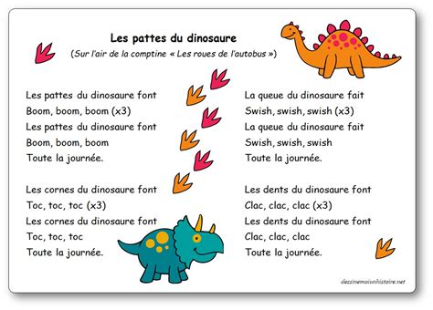 Les Pattes Du Dinosaure Sur Lair De La Comptine Les Roues De L