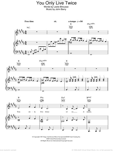 Nancy Sinatra: You Only Live Twice sheet music for voice, piano or guitar
