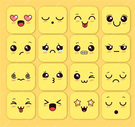 Premium Vector | Cute faces with emotions yellow emojis