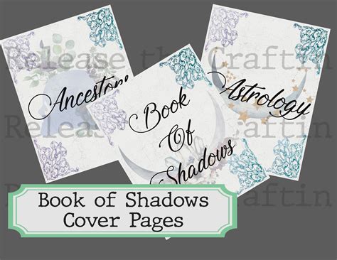 Book of Shadows Cover Pages - Printable Paper Pack- Instant Download - Journal Pages - Digital ...