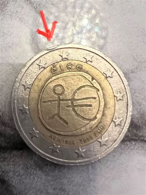 MONETA DA 2 euro eire Strichtmännchen UEM 1999 2009 conio errato EUR