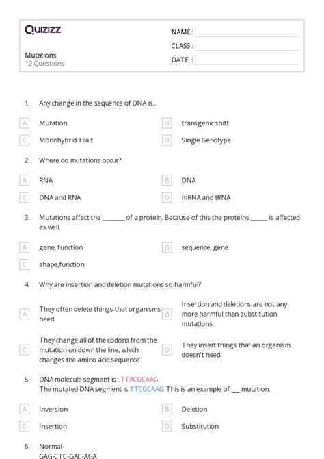 50 Genetic Mutation Worksheets For 12th Class On Quizizz Free And Printable