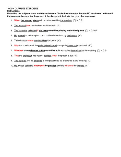 Noun Clauses Worksheet With Answers Pdf Exercises On Noun Clauses