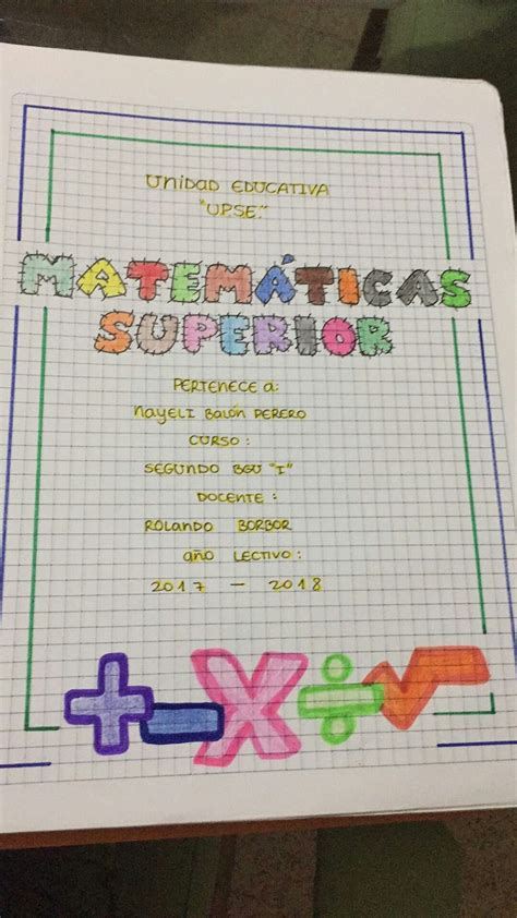 Cartula para MATEMATICAS Proyectos de matemáticas Caratulas de