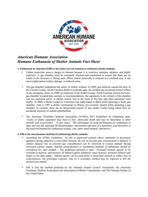 Fillable Online Humane Euthanasia Of Shelter Animals Fact Sheet Fax