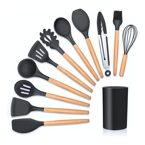 KIT de Utensílios Para Cozinha em Silicone e Bambu 12 Peças LOJA AS