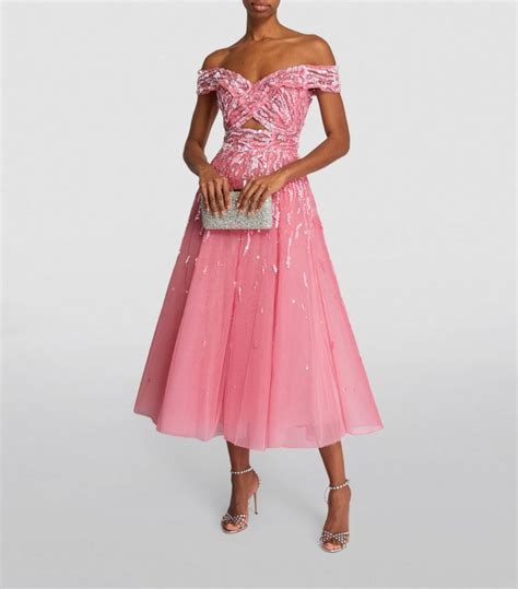 Womens Zuhair Murad Pink Embellished Off The Shoulder Gown Harrods UK