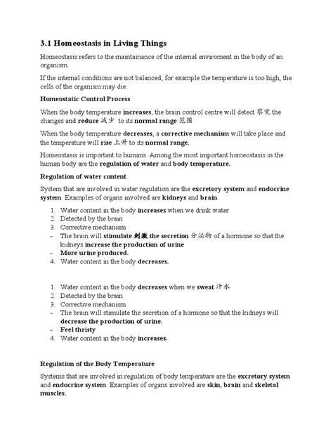 3.1 Homeostasis in Living Things | PDF | Homeostasis | Human Body