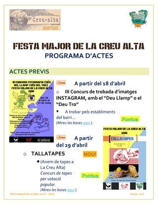 Programa Oficial De La Festa Major De La Creu Alta 2016 PDF